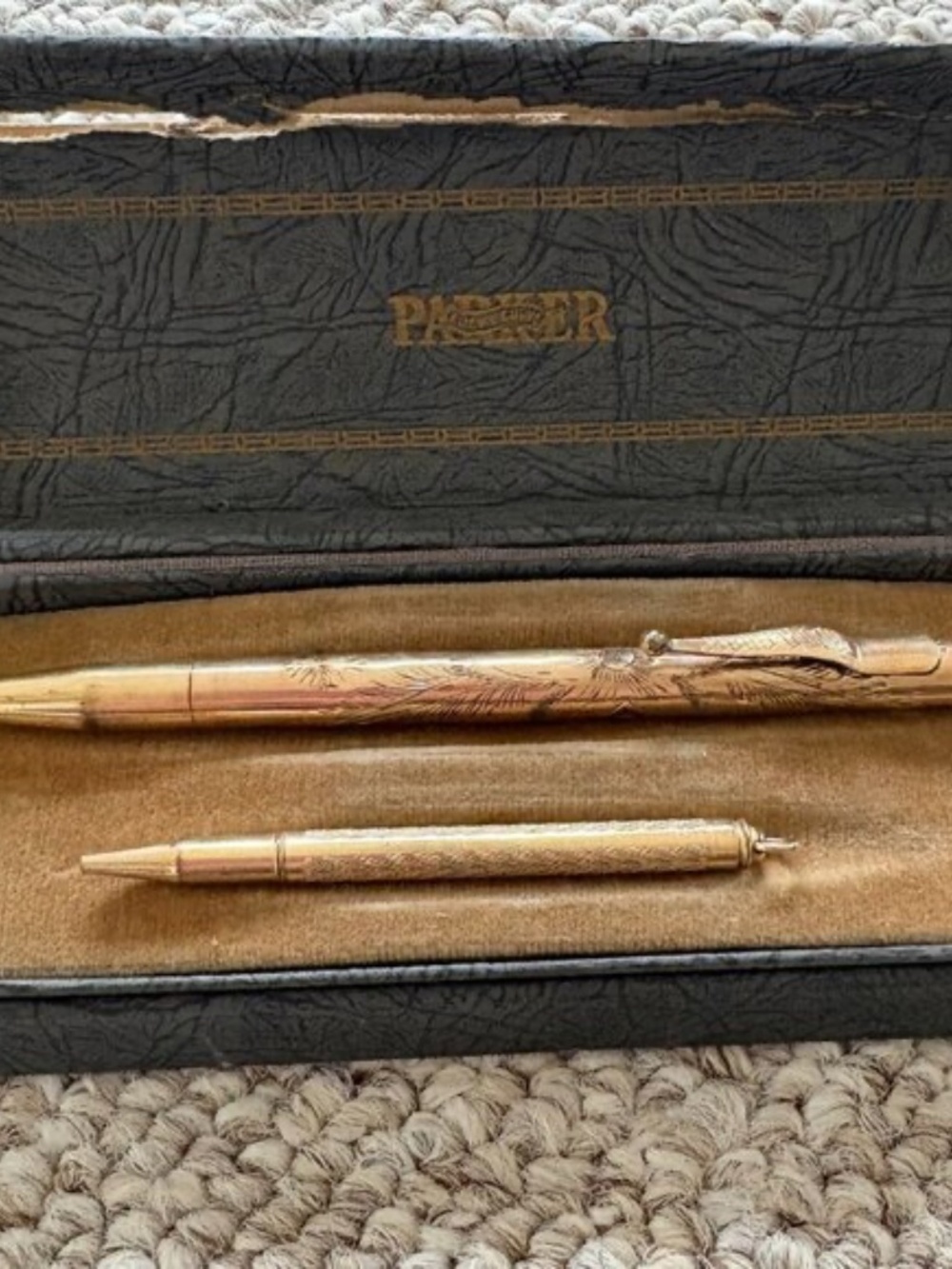 Vintage Parker 51 Pen & Pencil Set Gold Filled WWII Era w Box Rare - Picture 2 of 10